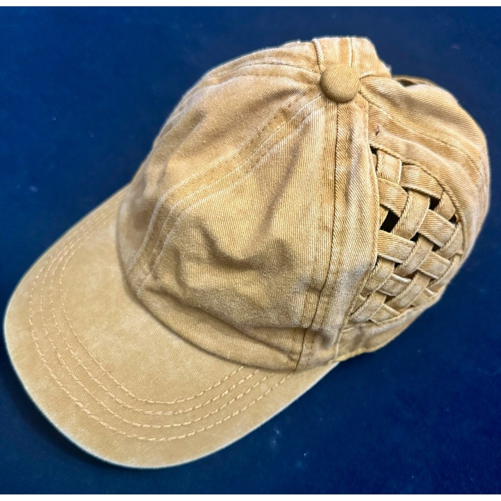 CC Exclusives Washed Tan Crisscross Back Baseball Cap Ponytail Hat‎